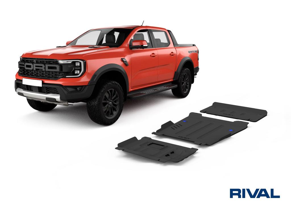PACK DE SKID PLATE (4 PLACAS DE ACERO 3mm) RIVAL FORD RANGER NEXT GEN. 2024+ - FORD RANGER RAPTOR 2024+