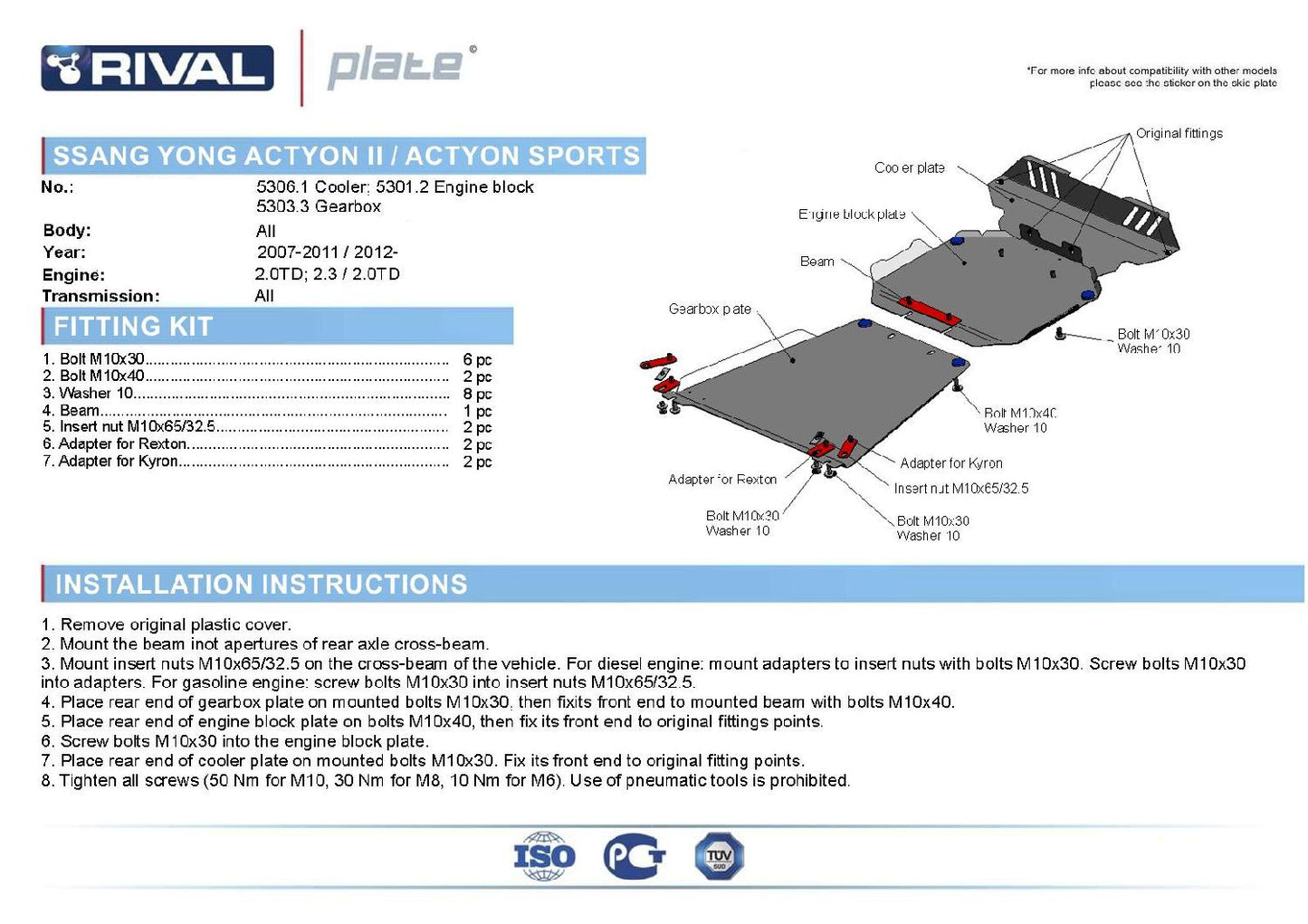 PROTECCION INFERIOR ESTANQUE RIVAL SSANGYONG ACTYON SPORT