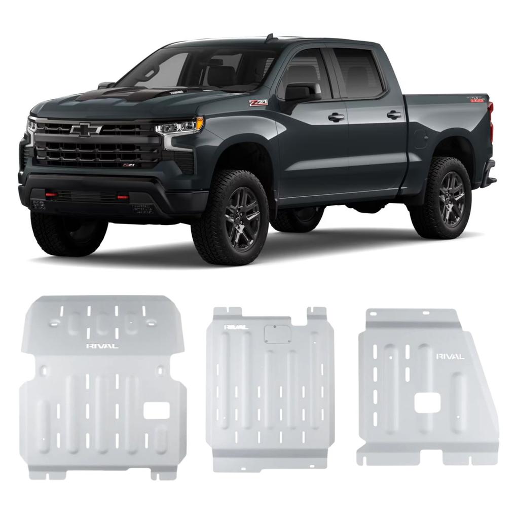 SKID PLATE DE ALUMINIO 6MM RIVAL CHEVROLET SILVERADO 2019-2024 - CHEVROLET TAHOE 2021-2024 - CADILLAC ESCALADE 2020-2024 - GMC YUKON 2021+ - GMC SIERRA 2019-2024