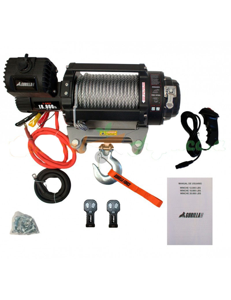 Winche Gorilla Force 18.000 libras 24v control remoto manual e inalámbrico
