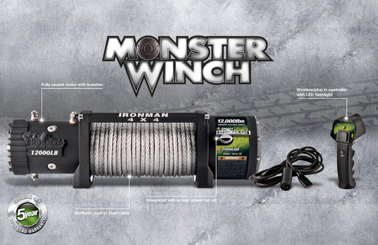 WINCH ELÉCTRICO 12V - DE 12000LB CON PIOLA SINTÉTICA IRONMAN4X4