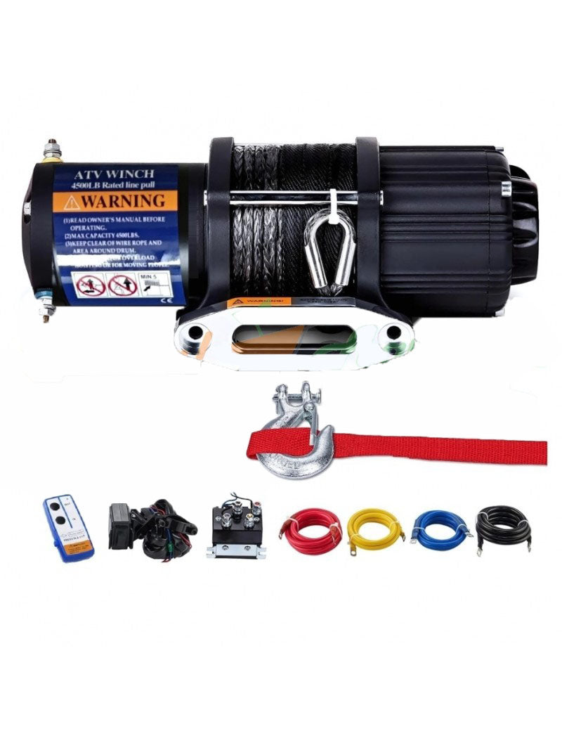 Winche Eléctrico Capacidad 4.500 lbs 12v DC Piola Sintética Control Remoto Inalámbrico