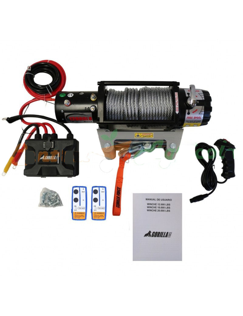 Winche Gorilla Force 12.000 libras 12v control remoto manual e inalámbrico