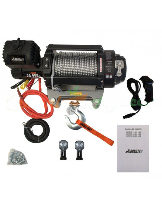 Winche Gorilla Force 20.000 libras 24v control remoto manual e inalámbrico