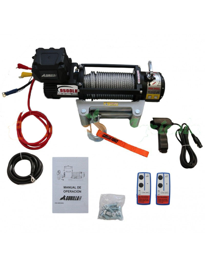 Winche Gorilla Force 9.500 libras 12v control remoto manual e inalámbrico