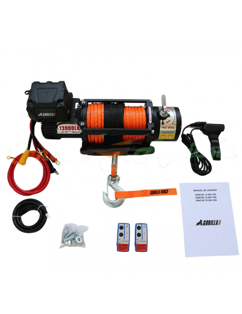 Winche Gorilla Force 13.000 libras S 12v control remoto manual e inalámbrico